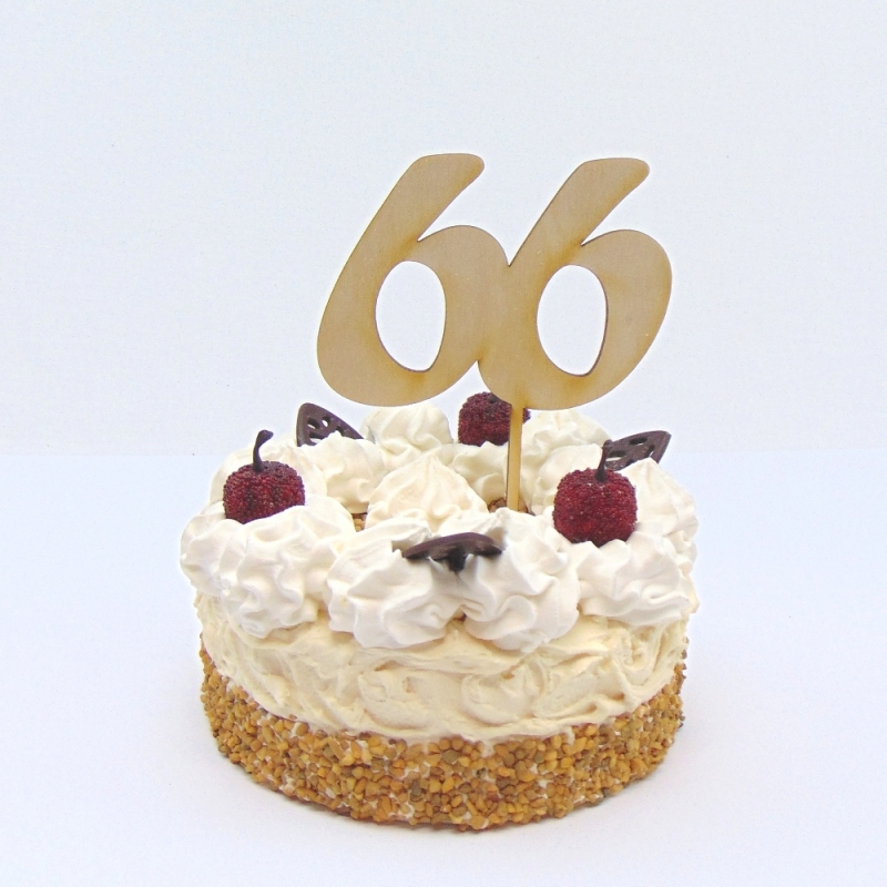  - Tortenstecker ♥ Zahl 66 ♥ zum Geburtstag oder Jubiläum aus Holz, Torten Topper