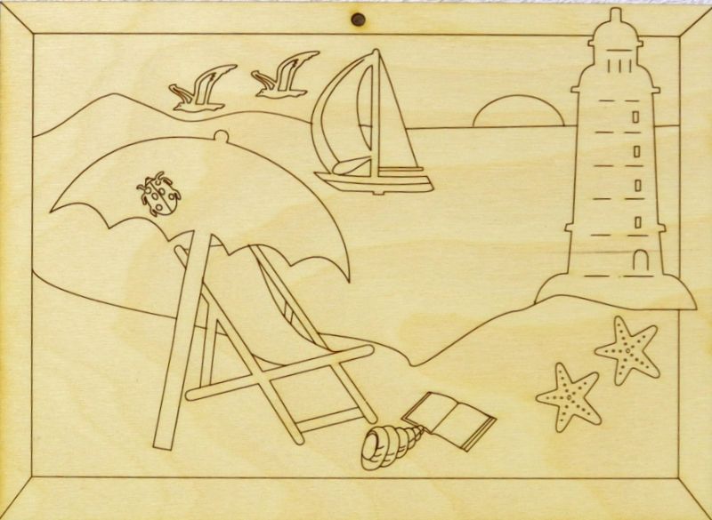Strandidylle mit Leuchtturm ☀ Bild aus Holz zum Ausmalen ☀ erst Beschäftigung, dann Wanddekoration