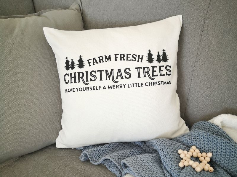  - Bügelbild Farm fresh Christmas Trees, Aufbügler für Kissenbezug, Kissen, Kissenhülle, Geschirrtuch, schwarz oder weiß, Weihnachten, Farmhouse, Landhaus