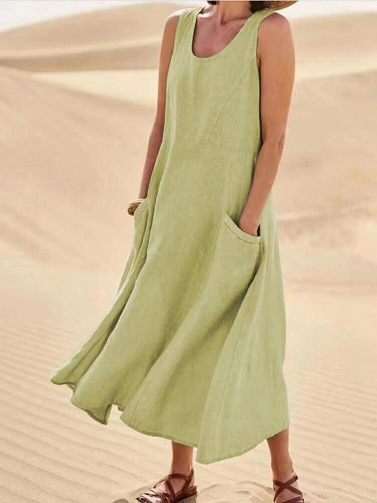  - Damen-Sommer-Leinenkleid mit 2 Taschen, neu, 36-38, hellgrün