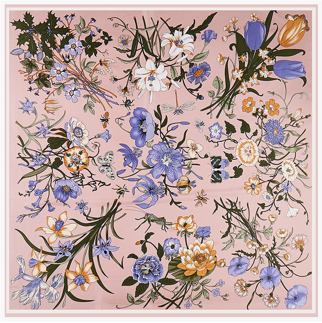  - Damen Seidentuch/Schal//Stola/Multifunktionstuch, Blumen-rosa, 130x130 cm, # IKA 83