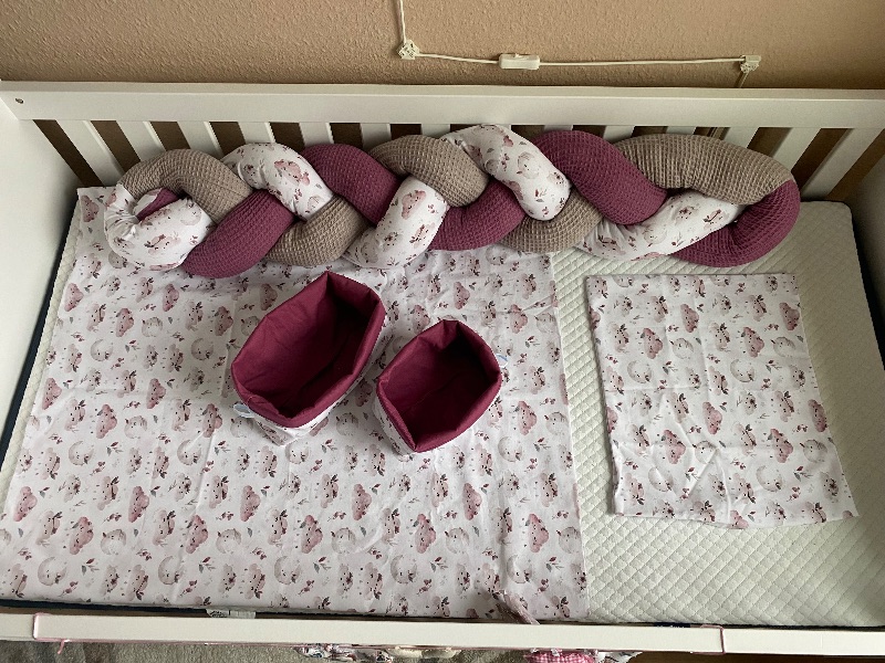 5 tlg Babyzimmer Set  ❤️ Bettwäsche  ❤️ Bettschlange geflochten  ❤️ Utensilos ❤️  Unikate 