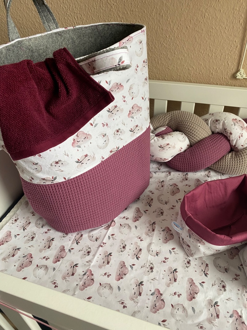  - 6 tlg Babyzimmer Set  ❤️ Bettwäsche  ❤️ Bettschlange geflochten  ❤️ Utensilos ❤️ Wäsche-/Spielzeugkorb 