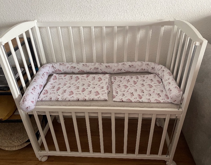  - 3 tlg Babyzimmer Set  ❤️ Bettwäsche  ❤️ Bettschlange ❤️ Unikat - Boho rosa
