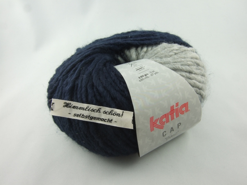  - schöne Mützenwolle von Katia Cap Basic Farbe 52 dunkelblau und grau