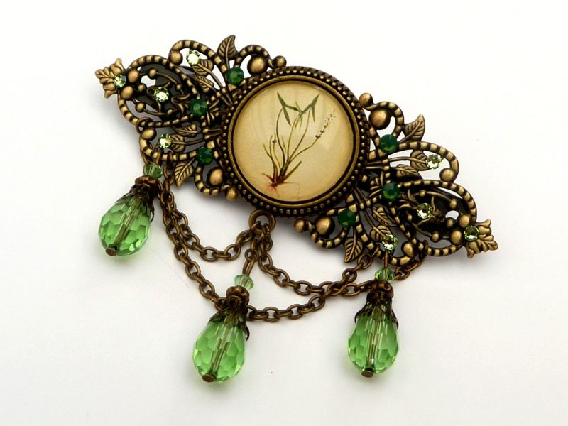  - Haarspange mit zartem Gräser Motiv in grün bronze festlicher Haarschmuck Geschenk Frau