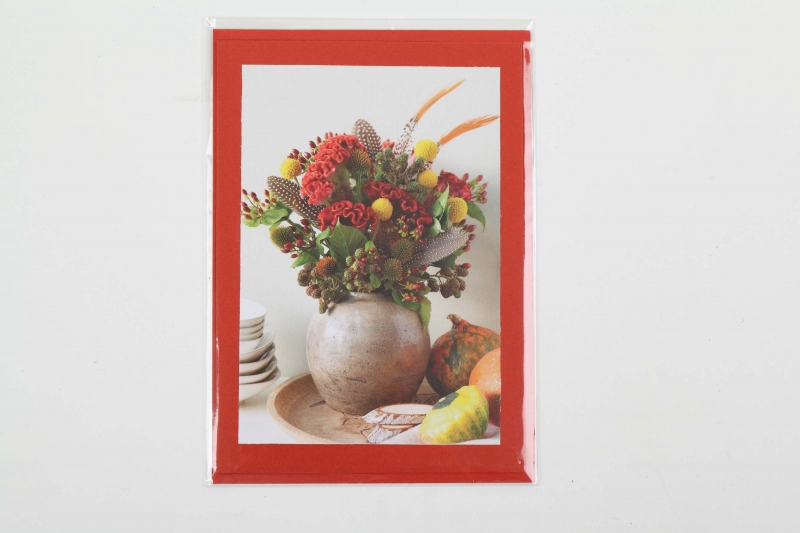  - Grußkarte, upcycled aus einem Kalender  Karte mit Blumen Klappkarte Faltkarte Blumenkarte Herbstrauß