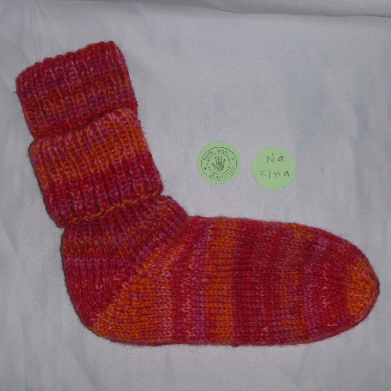  - handgestrickte super dicke Socken in rot-orange 38/39 sunset