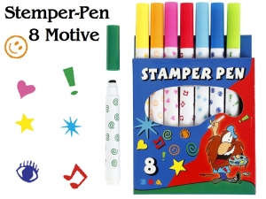 Sonderpreis: Stamper-Pens Stempelstifte 8 farbige Motive wie Filzstifte, perfekt für Kinder & Schule (B-Ware)