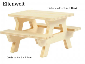 Elfenwelt Picknick-Tisch, Minimöbel für Elfenlandschaft Puppenstuben Fairy Garden zum anmalen & verzieren