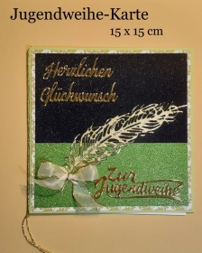Jugendweihe-Karte, Glückwunschkarte herzlichen Glückwunsch 15x15 cm Elegant Schreibfeder & Schleife Grün/Schwarz