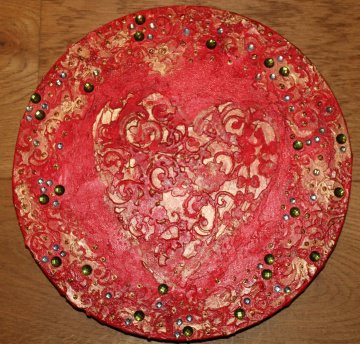 Acrylbild BAROCKHERZ Gemälde Malerei rundes Gemälde Geschenk rotes Bild abstrakte Kunst Acrylmalerei Herz