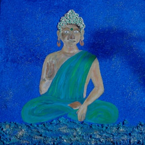 Acrylbild PEACE Malerei Gemälde Acrylgemälde Bild Handgemalt Unikat abstrakte Malerei naive Malerei Buddha orientalisches asiatisches  Bild