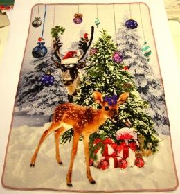 Tischdecke 92cm x 60cm mit Weihnachtsmotive Digitaldruck aus Jersey handgemacht Deko Stoff Rehkitz, Hirsch, Kugeln blau Muster Tischläufer 0,92m x 0,60m Weihnachtsdecke kaufen Cou