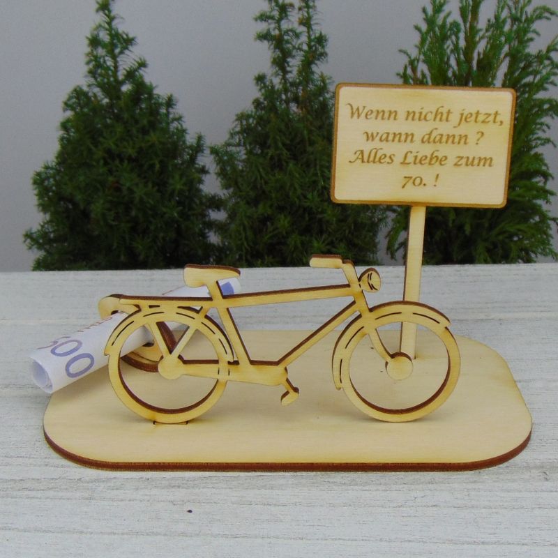  - Geldgeschenkset Geburtstag ★ Herren-Fahrrad aus Holz mit Aufschrift- Wenn nicht jetzt wann dann, Alles Liebe zum Geburtstag
