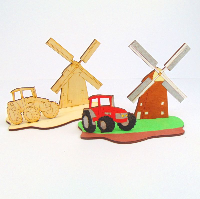  - Bastelset Traktor mit Mühle ♥  aus Holz ♥ Geschenk für Traktorliebhaber ♥ kreative Beschäftigung für Kinder ♥