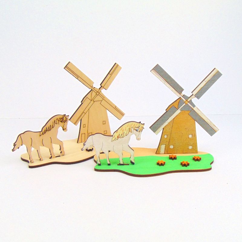  - Bastelset Pferd mit Mühle ♥  aus Holz ♥ Geschenk für Pferdeliebhaber ♥ kreative Beschäftigung für Kinder ♥