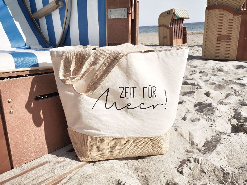  - Strandtasche Zeit für Meer , Shopper, Freizeittasche, Badetasche
