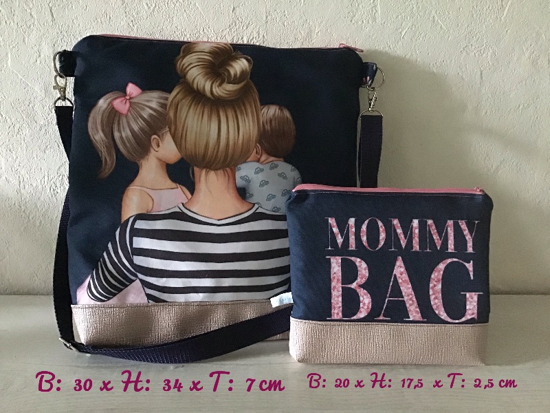  -  2 er Set ❤️ Umhängetasche ❤️ Kosmetiktaschen ❤️ Mamas Lieblinge ❤️ Blau - Unikat - Mommy Bag