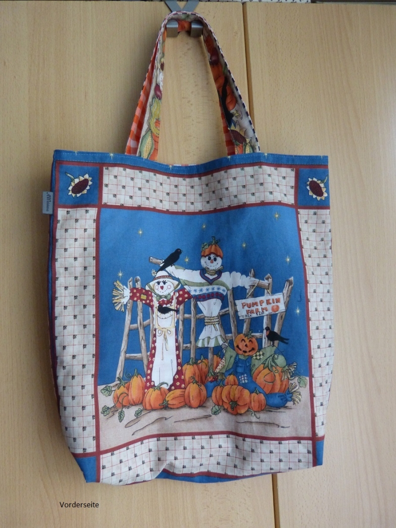  - Wendetasche / Einkaufstasche  mit tollem Herbst / Halloween-Motiv aus Baumwollstoff genäht 