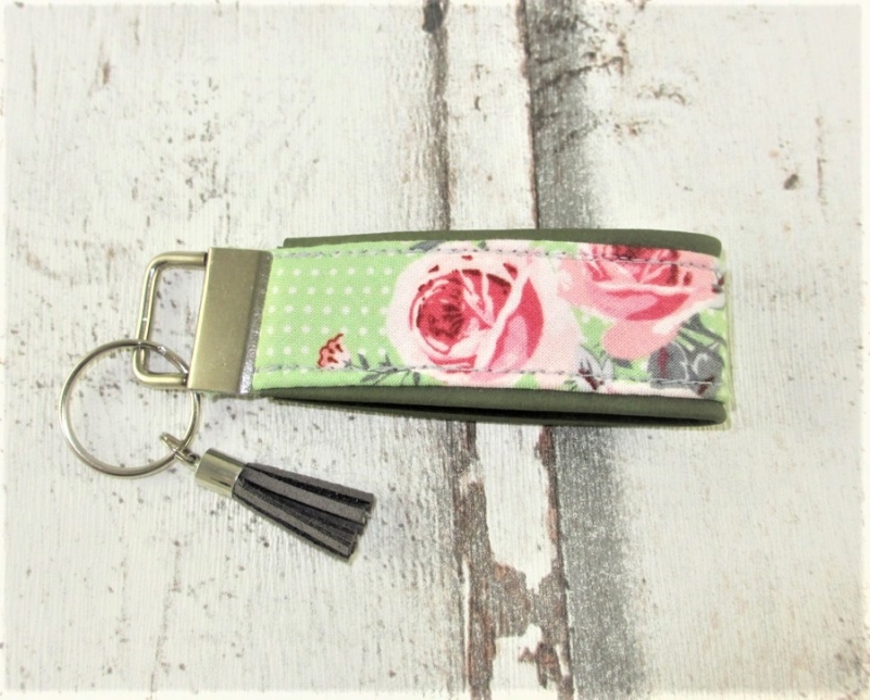  - Schlüsselanhänger Rosengarten Anhänger für Schlüssel Nylonband Schlüsselband mit Schlüsselring unterlegt mit Kunstleder für Männer oder Frauen  