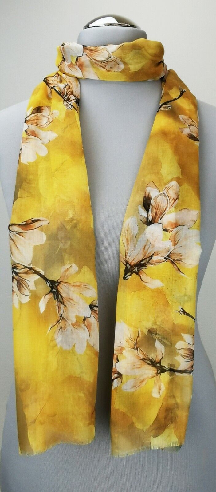  - Leichter Damen-Schal, neu, 170 x 50 cm, gelb mit Blumenmuster, # 2232 