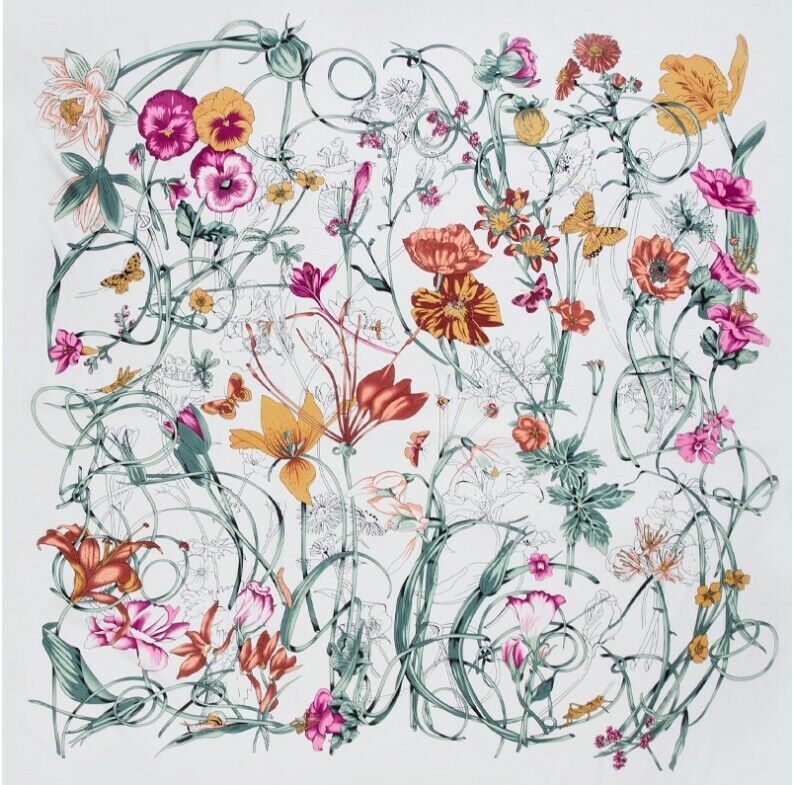  - Damen Seidentuch/Schal//Stola/Multifunktionstuch, Blumen-bunt, 130x130 cm, # IKA 82