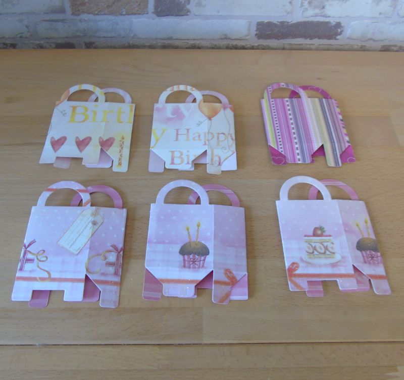  - Set mit 6 Geschenktäschchen mit Geburtstagsmotiven in Rosa // Stanzteile // Geschenkverpackung // Taschen