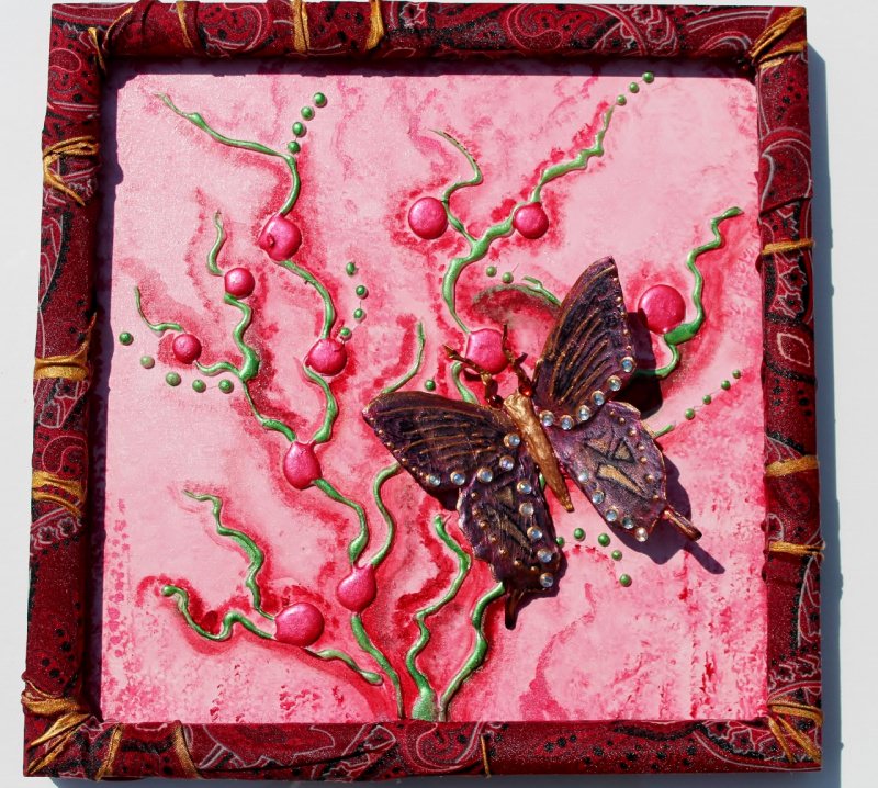  - Collage Retro-Schmetterling handgefertigt Acrylbild Malerei Steampunk Industrial Shabby Style