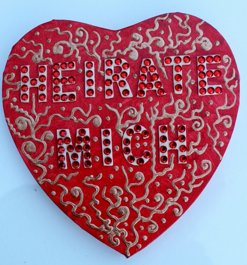  - Acrylbild HEIRATE MICH Herz Valentinstag GeschenkHeiratsantrag Collage Herzbild auf Keilrahmen  Sprüche Liebeserklärung Geschenk für Verliebte Verlobung