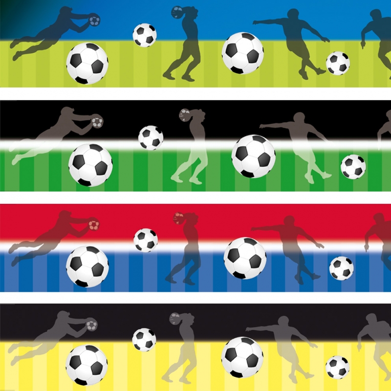  -  Wandbordüre - selbstklebend | Fußball - 9 cm Höhe | Vlies Bordüre mit Fußbällen und Spieler - verschiedene Farbvarianten