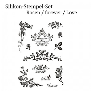 Silikonstempel, Clear-Stamper, transparent, Rosen, Liebe, forever, Stempel-Set