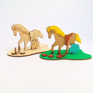 Pferd mit Hufeisen und Kleeblatt, Bastelset aus Holz zum Bemalen