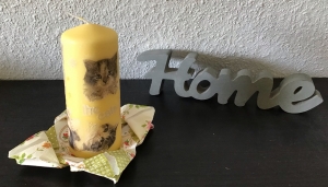 Kerze gelb ♥ 14 cm ♥️ Einzigartig♥ Geschenk ♥ upcycling ♥ Unikat  -  Katzen