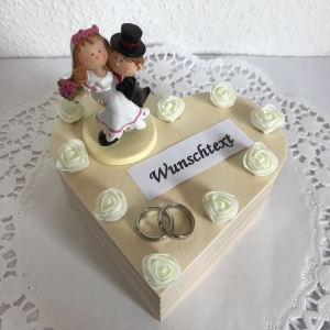 Hochzeit Geldgeschenk Trauung Herz Holz-Box personalisiert Namen Brautpaar Rosen Ringe Standesamt Flitterwochen kaufen