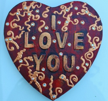 Herz Herzbild I LOVE YOU Valentinstag Geschenk Muttertag Acrylbild Collage Bild auf Keilrahmen  I LOVE YOU
