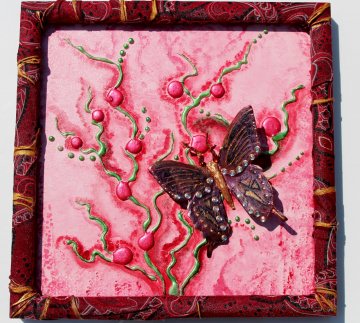 Collage Retro-Schmetterling handgefertigt Acrylbild Malerei Steampunk Industrial Shabby Style