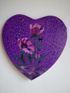 Acrylbild MOHNHERZ Herz Valentinstag Geschenk Muttertag  Collage Herzbild auf Keilrahmen  Blumen Blüten Mohnblumen