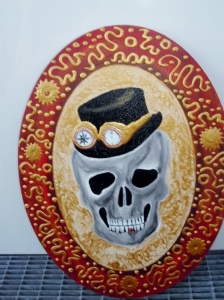 Acrylbild STEAMPUNK GRANDPA Acrylmalerei Gemälde abstrakte Malerei Wanddekoration Bild  Kunst direkt vom Künstler Malerei Totenkopf Skull TotenkopfGothic Steampunk Totenschädel
