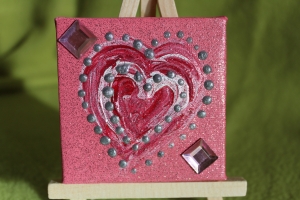 Minibild ROSA HERZ Acrylmalerei Keilrahmen Staffelei Geschenk zu Muttertag Valentinstag für Verliebte 