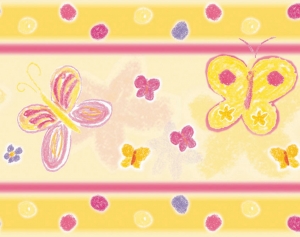 Kinderbordüre - selbstklebend | Schmetterlinge - 18 cm Höhe | Vlies Bordüre nach Pastellkreide - Art handgemalt
