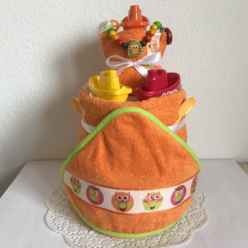  - Windeltorte Eule Mädchen orange Badespielzeug baden Geschenk zur Geburt Taufe Karneval kaufen