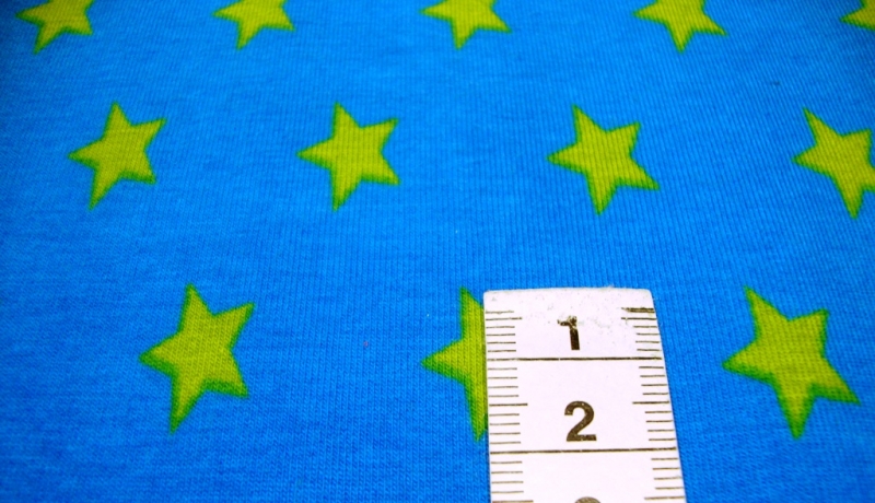  - Baumwolljersey - Sterne Medium - Hellgrün auf Türkis kaufen Meterware Sternenjersey Jersey