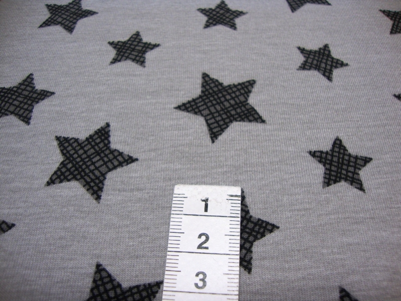  - Baumwolljersey braune Sterne auf grau Sternenstoffe kaufen Meterware Jersey Sternenstoffe