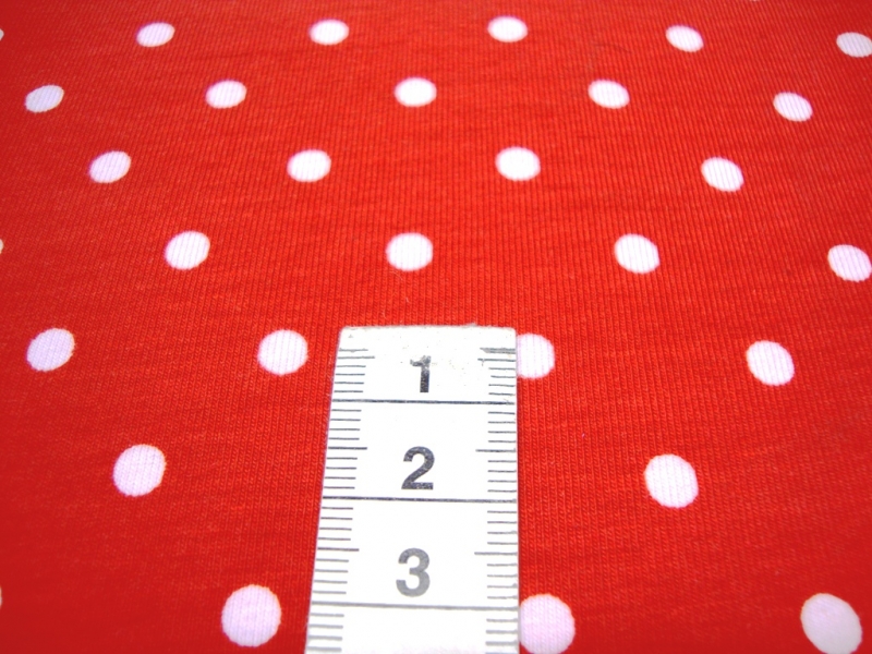  - Baumwolljersey weisse Punkte auf rot dots kaufen Meterware Punktestoff Jersey