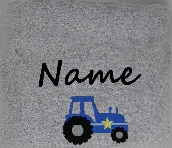  - Duschtuch bestickt mit Namen und Traktor, Bulldog, personalisierbar, Dieda