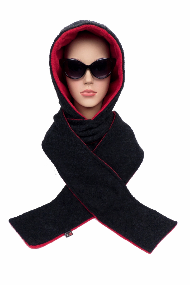  - Kapuzenschal ♥Rotkäppchen♥ Kapuze und Schal in einem, in schwarz und rot ♥ statt Mütze windgeschützt, kuschelig und warm
