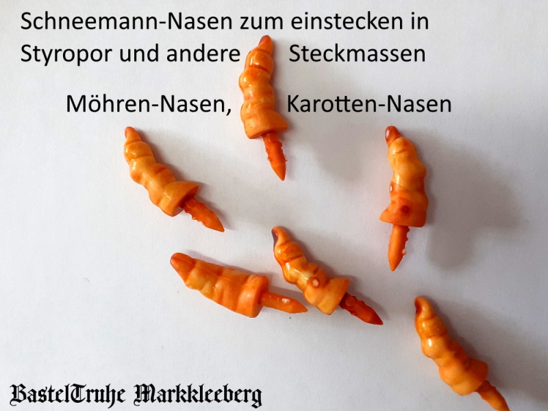  - lustige Hexen-Nase, Schneemann-Nase Karotten-Nase Möhrennase 4 Stück als Set aus Kunstsoff zum anstecken