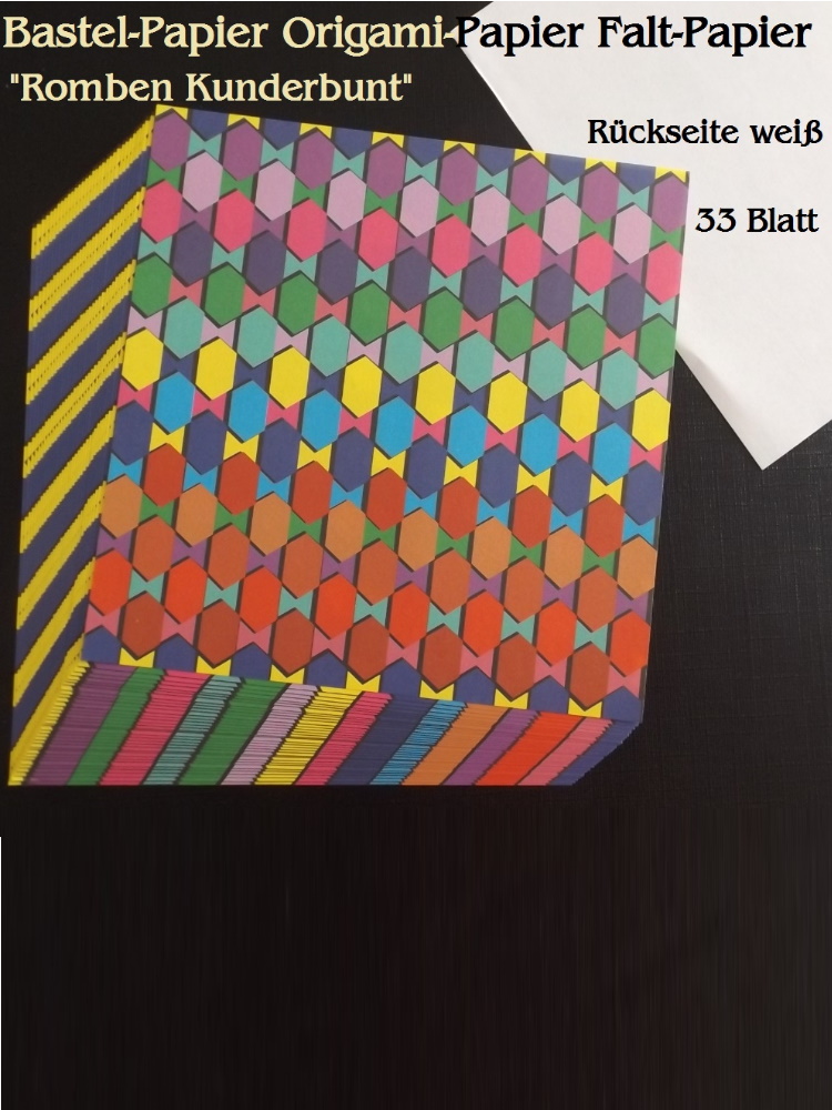  - Faltpapier für Basketta-Sterne Origami-Papier Bastel-Papier Kunderbunte Romben 33 Bögen 15 x15 cm