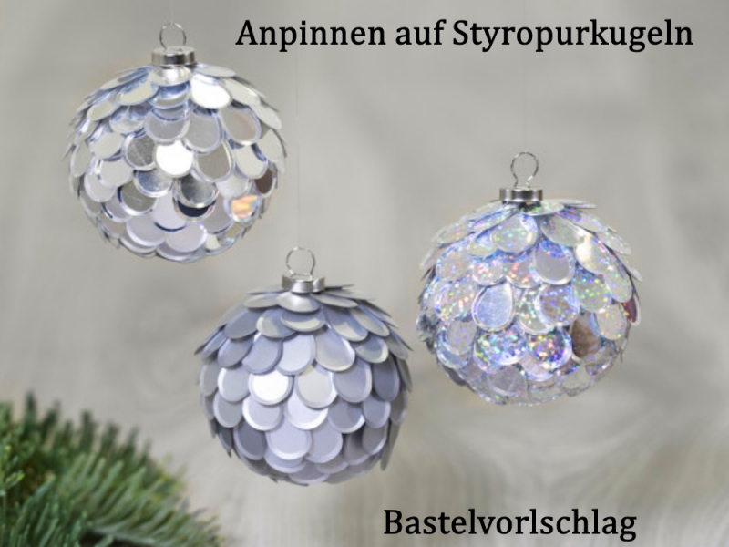  - Tropfen-Pailletten zum anstecken & aufnähen Weihnachts-Dekoration mit Styropor basteln Silber & Rot